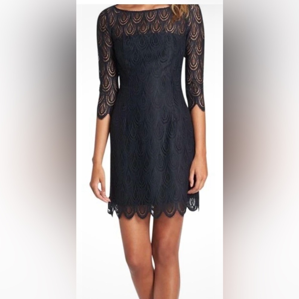 Lilly Pulitzer “Hera” Black Feather Lace Dress – Size 4